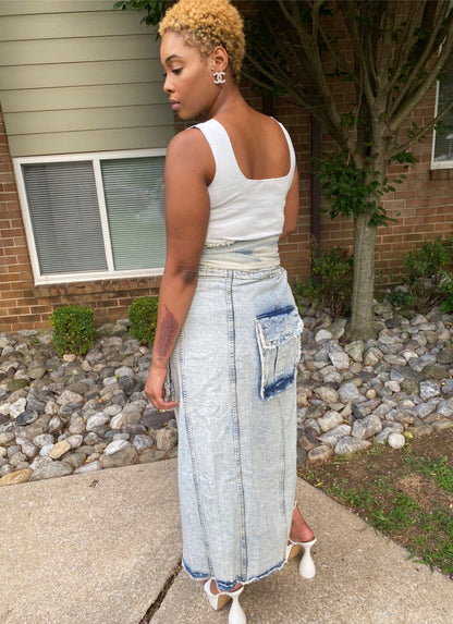 Loveit Style Boutique denim Large Denim Maxi Skirt With Slit