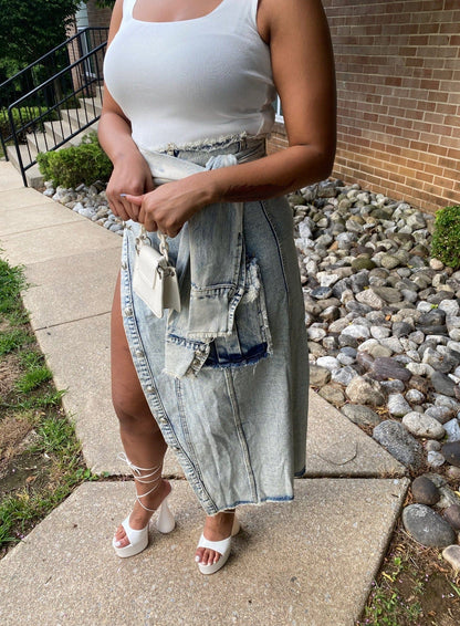 Loveit Style Boutique denim Large Denim Maxi Skirt With Slit