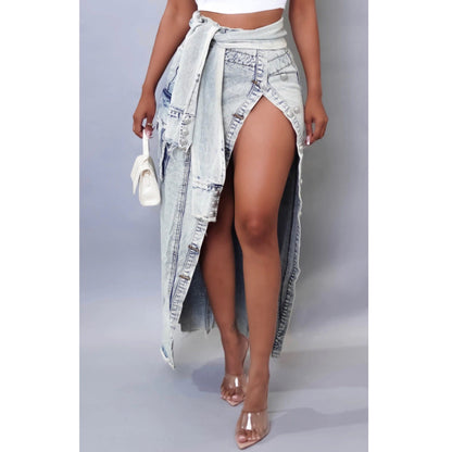 Loveit Style Boutique denim Large Denim Maxi Skirt With Slit